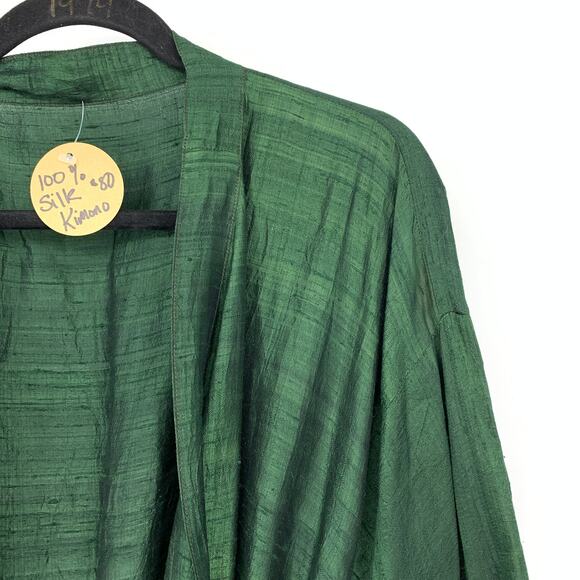 Unbranded 100% Silk Kimono Long Robe Womens One Size Dark Green NEW - Picture 4 of 6